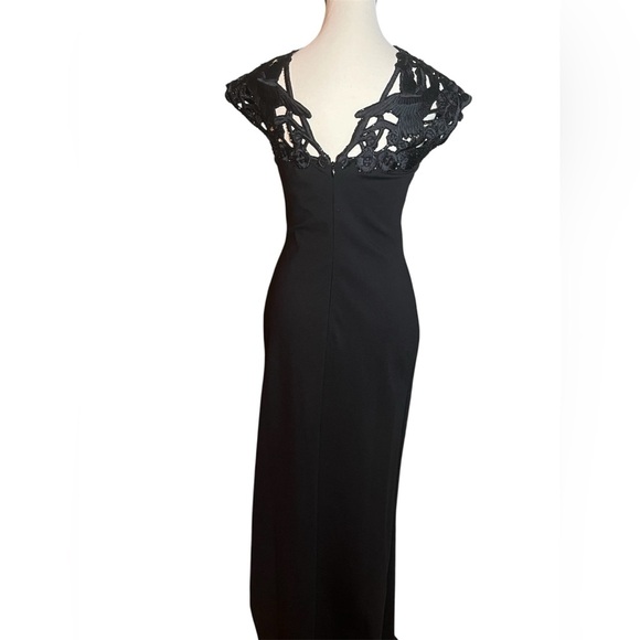 Designer Black Embroidered-Yoke Formal Column Gown Dress Sz 4 $995 Josie Natori - Picture 2 of 7